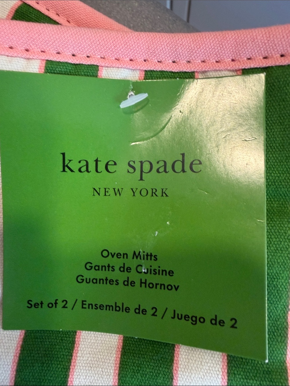 Kate Spade New York Pink Green Cream and Pink Oven Mitts NWT - Picture 6 of 6